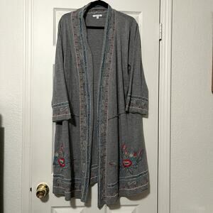 Caite Grey Floral Embroidered Cardigan 100% Cotton